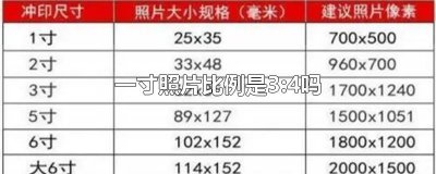 ​一寸照片比例是3:4吗