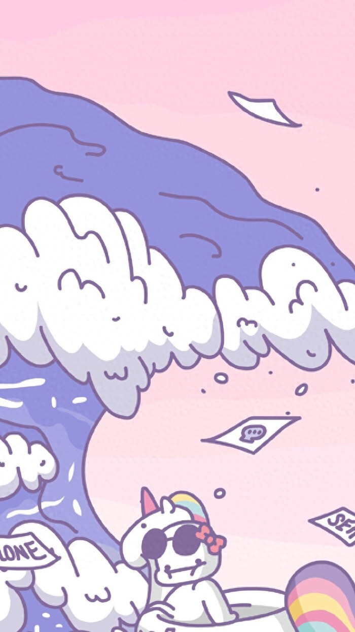 原宿风手机壁纸，海绵宝宝和派大星，用紫粉色还原你的“少女梦”