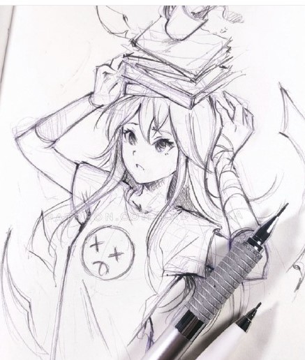 一组美呆的小姐姐铅笔画，线稿都画的这么棒，实在厉害