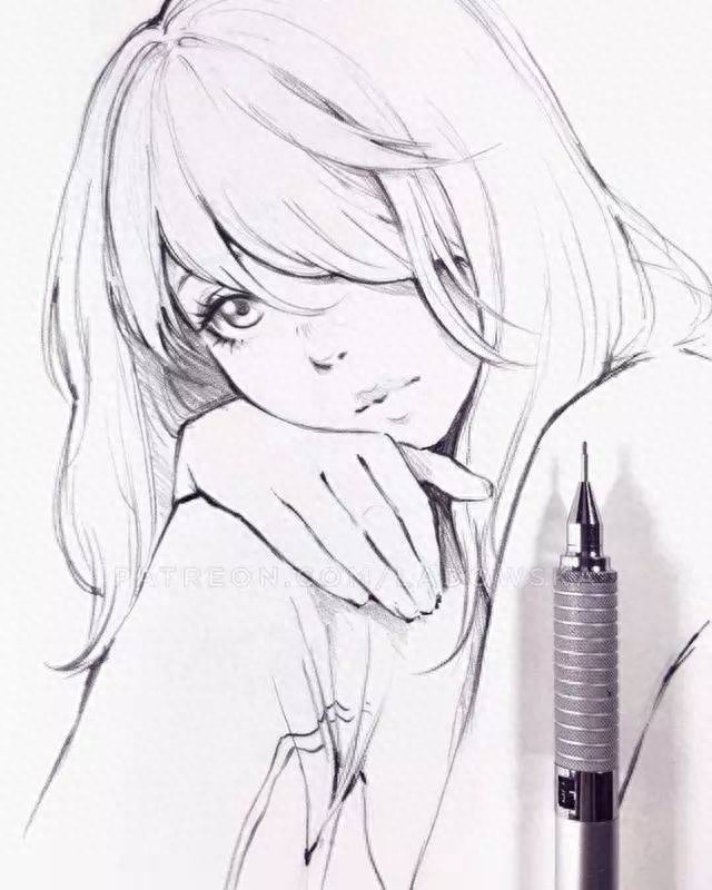 一组美呆的小姐姐铅笔画，线稿都画的这么棒，实在厉害