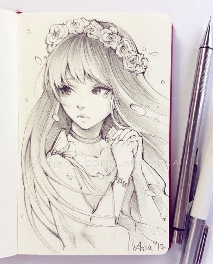 一组美呆的小姐姐铅笔画，线稿都画的这么棒，实在厉害