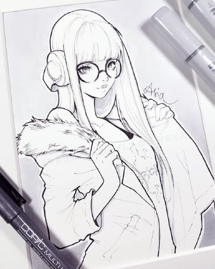 一组美呆的小姐姐铅笔画，线稿都画的这么棒，实在厉害