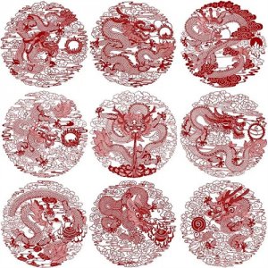 底稿‖九龙图9张高清素材，剪纸、绘画、雕刻参考素材